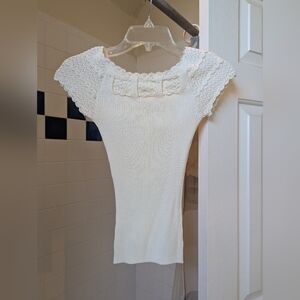 NWOT Cache Cream short sleeve ribbed knit top Size XS